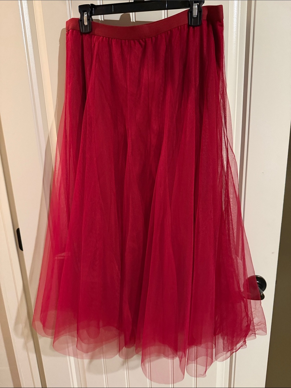 Chicwish Red Tulle Midi Skirt - Full A-Line Elastic Waist